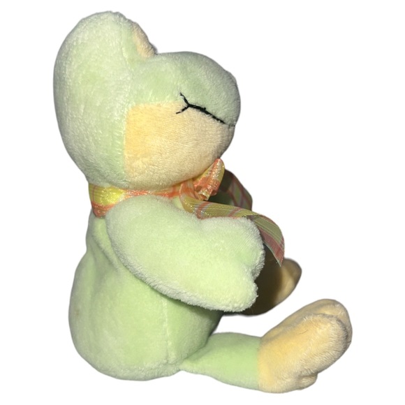 ANIMAL ADVENTURE GREEN YELLOW FROG BOW LOVEY PLUSH STUFFED ANIMAL 6” INCHES - Picture 4 of 8